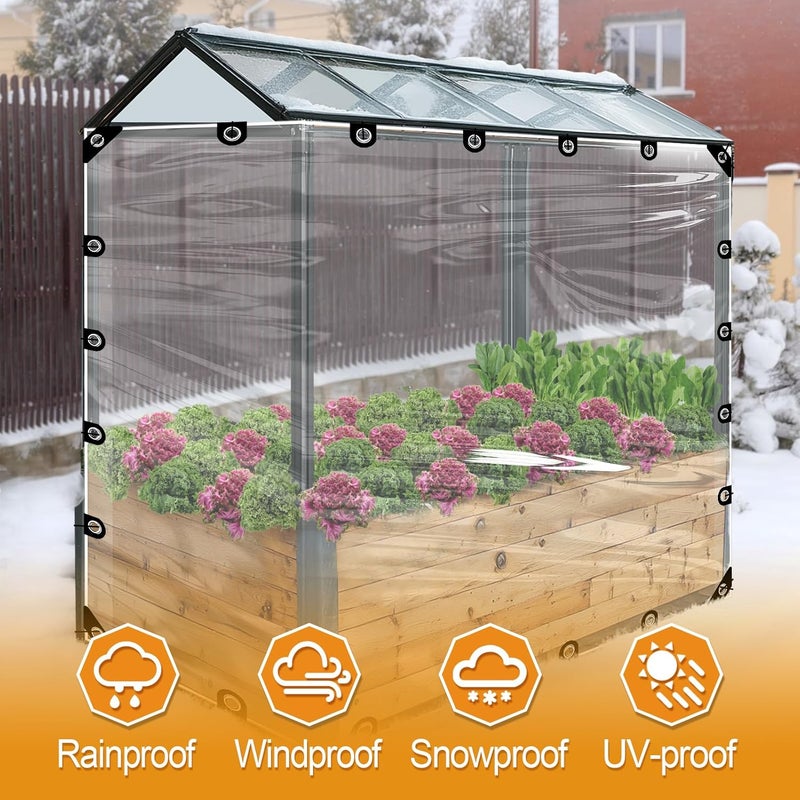 Beeplove 8x10ft Anti-Tear Clear Tarp Waterproof for Patio Winterizing - 2pcs Windproof Poly Tarpaulin, Heavy Duty Transparent Enclosure with Grommets for Covering Chicken Coops Greenhouse Garden Plants - Image 5